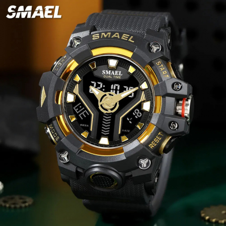Ceas barbatesc Smael Electronic Sport Quartz Digital Analog Militar Negru auriu [1]