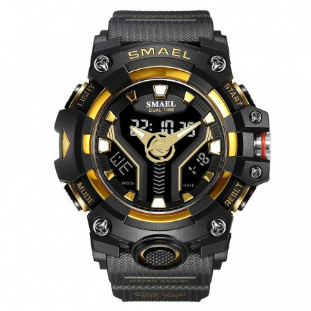 Ceas barbatesc Smael Electronic Sport Quartz Digital Analog Militar Negru auriu [0]