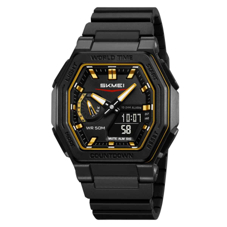 Modele noi - Ceas bărbătesc sport SKMEI 2438 negru cu accente aurii, digital & analog, waterproof 50M, cronometru și alarmă
