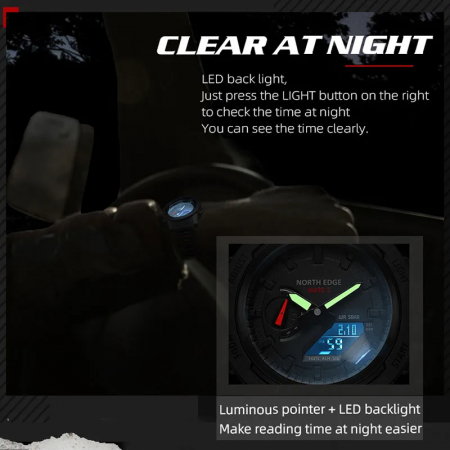 Ceas barbatesc de mana North Edge Pedometru Lumina de fundal DST Negru [5]