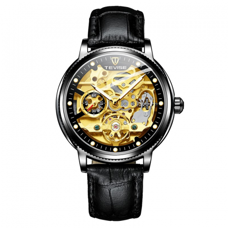 Ceasuri barbatesti - Ceas barbatesc Tevise Automatic Skeleton Curea piele