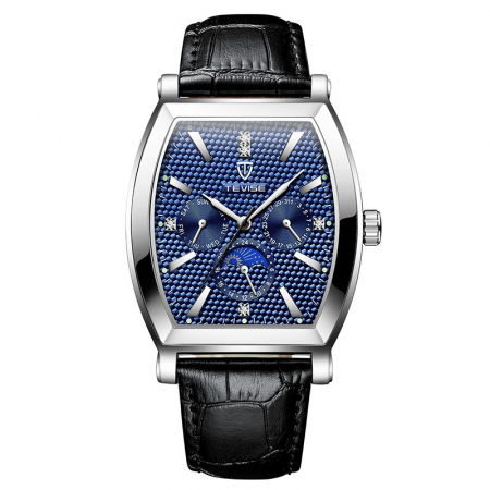 Ceas barbatesc Tevise Clasic Luxury Elegant Curea piele Quartz Analog Negru Argintiu [0]
