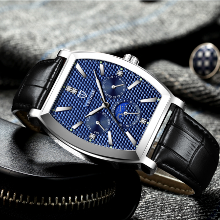 Ceas barbatesc Tevise Clasic Luxury Elegant Curea piele Quartz Analog Negru Argintiu [2]
