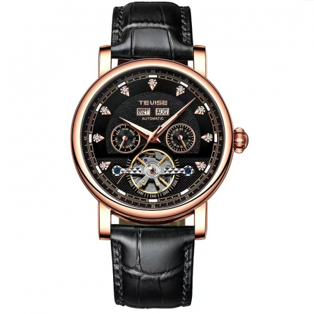 Ceasuri barbatesti - Ceas barbatesc Tevise Negru Elegant Skeleton Business Mecanic Automatic