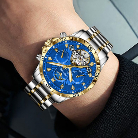 Ceas barbati Tevise Mecanic Automatic Business Analog Elegant Argintiu/Albastru [2]