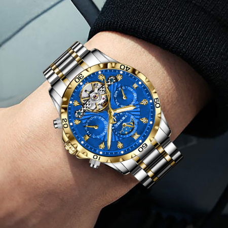Ceas barbati Tevise Mecanic Automatic Business Analog Elegant Argintiu/Albastru [1]