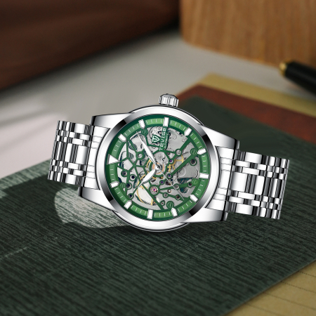 Ceas barbatesc Tevise Mecanic Automatic Business Luxury Argintiu Verde [2]