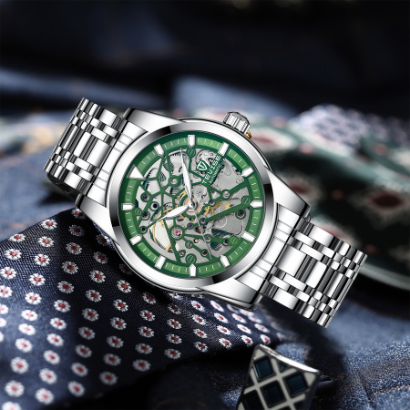 Ceas barbatesc Tevise Mecanic Automatic Business Luxury Argintiu Verde [3]