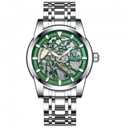 Ceas barbatesc Tevise Mecanic Automatic Business Luxury Argintiu Verde [0]