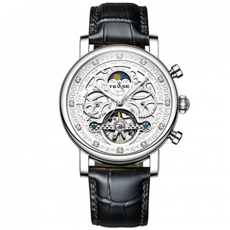 Ceasuri barbatesti - Ceas barbatesc Tevise Mecanic Automatic Elegant Fashion Self Wind Luxury Negru/Alb