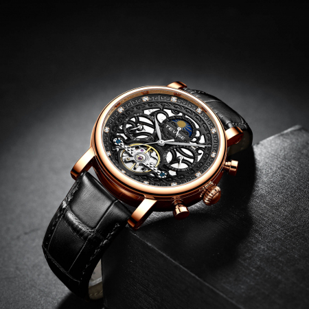 Ceas barbatesc Tevise Mecanic Automatic Elegant Self Wind Fashion Luxury Negru/Auriu [3]