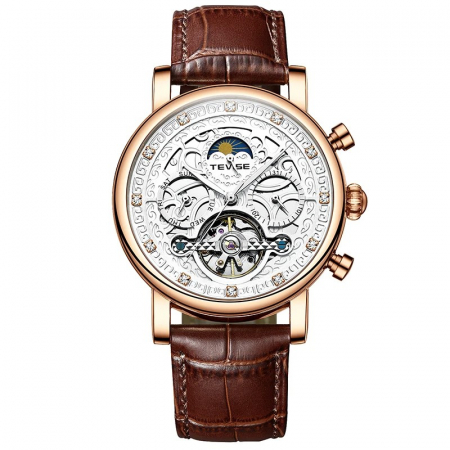 Ceasuri barbatesti - Ceas barbatesc Tevise Negru Elegant Skeleton Curea piele Analog