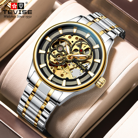 Ceas barbatesc Tevise Analog Skeleton Mecanic Automatic Luxury Otel inoxidabil Business [1]