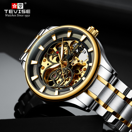 Ceas barbatesc Tevise Analog Skeleton Mecanic Automatic Luxury Otel inoxidabil Business [3]