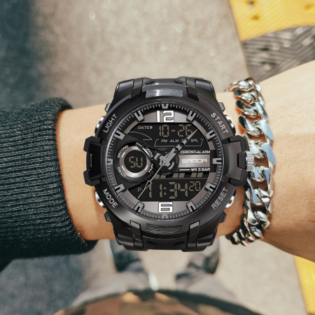 Ceas barbatesc TIO Alarma Cronometru Lumina Silicon Quartz Digital Analog [6]