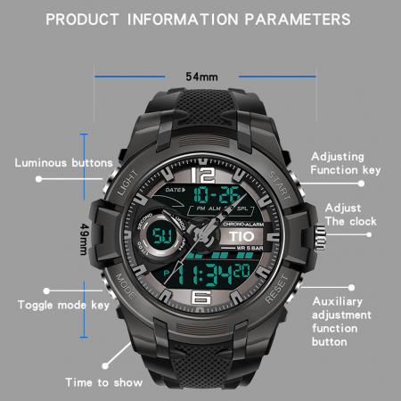 Ceas barbatesc TIO Alarma Cronometru Lumina Silicon Quartz Digital Analog [2]