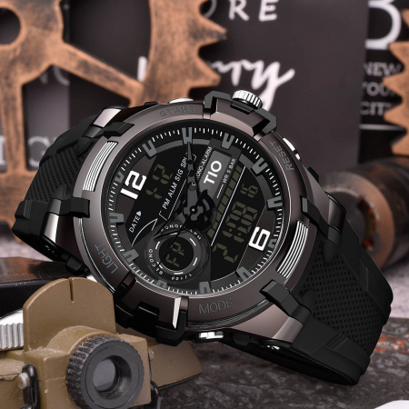 Ceas barbatesc TIO Alarma Cronometru Lumina Silicon Quartz Digital Analog [8]