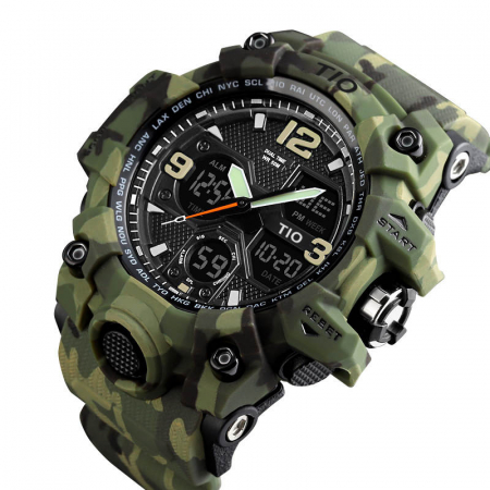 Ceas barbatesc, Tio, Cronograf, Sport, Army, Militar, Digital, Rezistent la apa si socuri, Camuflaj [1]