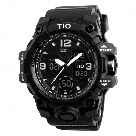 Ceas barbatesc, Tio, Cronograf, Militar, Sport, Army, Digital, Rezistent la apa si socuri, Negru [0]