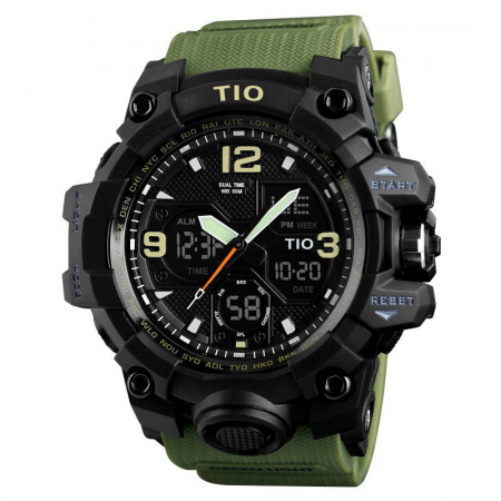 Ceas barbatesc, Tio, Cronograf, Sport, Militar, Multifunctional, Rezistent la apa si socuri, Verde Army [0]