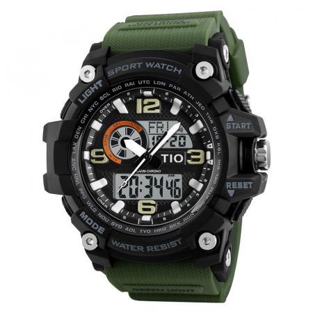 Ceas barbatesc, Tio, Cronograf, Sport, Militar, Army,  Multifunctional, Rezistent la apa si socuri, Verde [0]