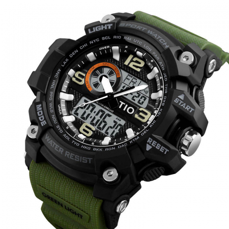 Ceas barbatesc, Tio, Cronograf, Sport, Militar, Army,  Multifunctional, Rezistent la apa si socuri, Verde [1]