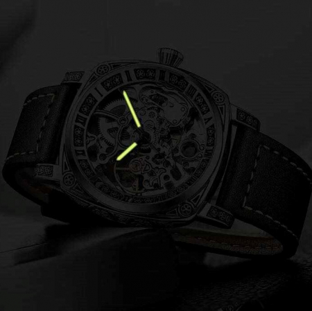 Ceas barbatesc Tio Mecanic Automatic  Skeleton Negru Curea piele Casual [2]
