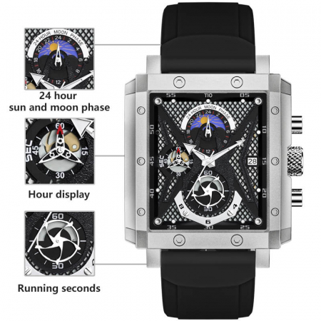 Ceas barbatesc Tio Mecanism Quartz Analog Afisare data Negru [3]