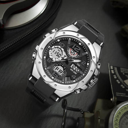 Ceas barbatesc TIO Militar Cronograf Digital Sport  Alarma Argintiu [3]