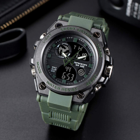 Ceas barbatesc Sanda Militar Cronograf Digital Sport Alarma Verde [1]