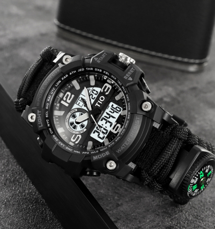 Ceas barbatesc Tio® Stil Militar, Army, Supravietuire, Cremene foc, Busola, Paracord, Fluier [3]