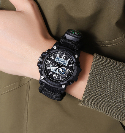 Ceas barbatesc Tio® Stil Militar, Army, Supravietuire, Cremene foc, Busola, Paracord, Fluier [1]