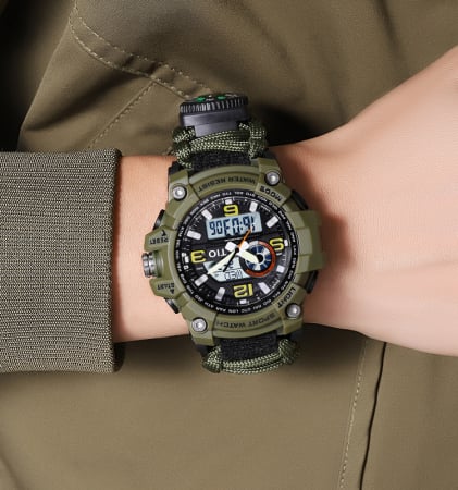 Ceas barbatesc Tio® Stil Militar, Army, Supravietuire, Cremene foc, Busola, Paracord, Fluier [3]