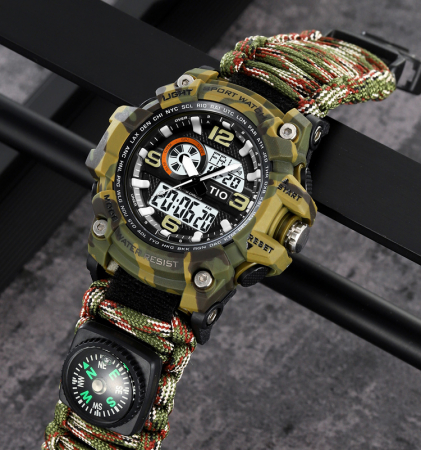 Ceas barbatesc Tio® Stil Militar, Army, Supravietuire, Cremene foc, Busola, Paracord, Fluier [2]