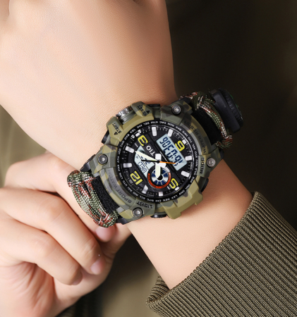 Ceas barbatesc Tio® Stil Militar, Army, Supravietuire, Cremene foc, Busola, Paracord, Fluier [1]