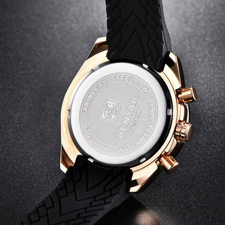 Ceas barbati Benyar Cronograf Quartz Luxury Negru Afisare data [3]
