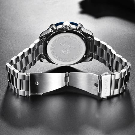 Ceas barbati Benyar Cronograf Quartz Luxury Analog Otel Argintiu [1]