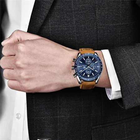 Ceas barbati Benyar Cronograf Quartz Luxury Analog Curea piele [2]