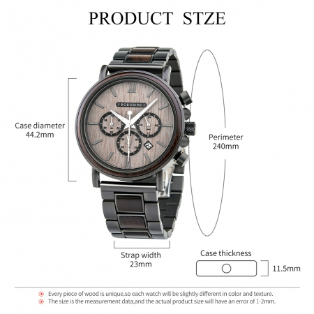 Ceas barbati Bobo Bird Din lemn Quartz Analog Cronograf Afisare data Casual Business [5]