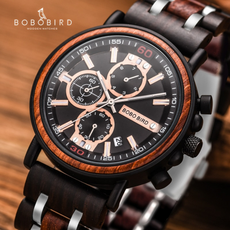 Ceas barbati Bobo Bird Lemn Cronograf Afisare data Quartz Analog Casual Elegant [1]