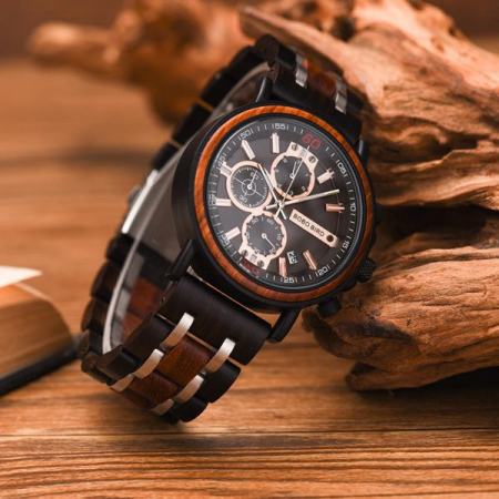 Ceas barbati Bobo Bird Lemn Cronograf Afisare data Quartz Analog Casual Elegant [4]