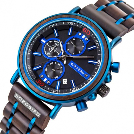 Ceas barbati Bobo Bird Lemn Cronograf Afisare data Quartz Analog Casual Elegant Albastru [1]
