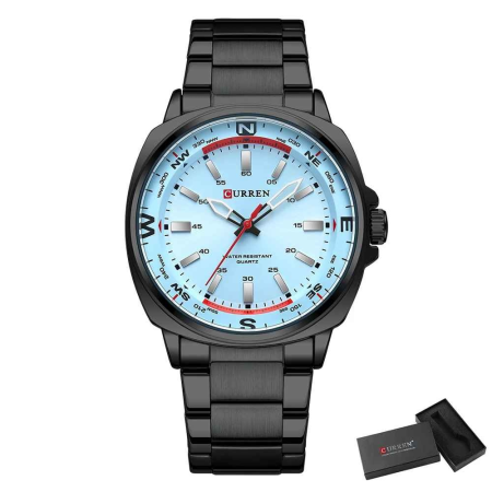Ceas Bărbați CURREN 8455 Negru & Albastru 41 mm Quartz, Brățară din Oțel Inoxidabil, Rezistent la Apă 3ATM [2]
