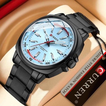 Ceas Bărbați CURREN 8455 Negru & Albastru 41 mm Quartz, Brățară din Oțel Inoxidabil, Rezistent la Apă 3ATM [1]