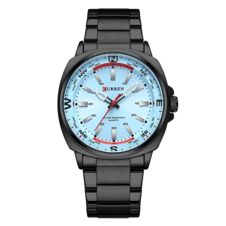 Ceasuri barbatesti - Ceas Bărbați CURREN 8455 Negru & Albastru 41 mm Quartz, Brățară din Oțel Inoxidabil, Rezistent la Apă 3ATM