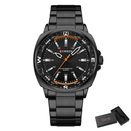 Ceas Bărbați CURREN 8455 Negru cu Accente Portocalii 41 mm Quartz, Brățară din Oțel Inoxidabil, Rezistent la Apă 3ATM [2]