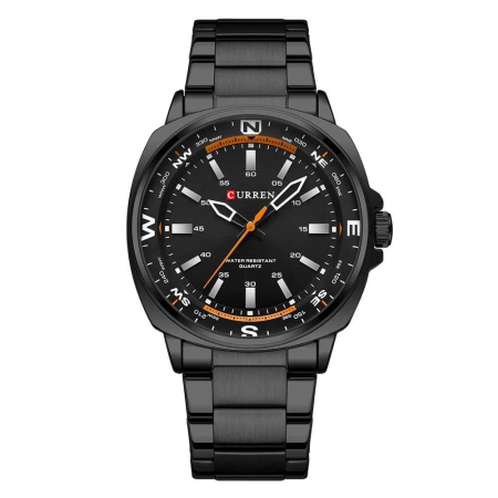 Ceasuri barbatesti - Ceas Bărbați CURREN 8455 Negru cu Accente Portocalii 41 mm Quartz, Brățară din Oțel Inoxidabil, Rezistent la Apă 3ATM