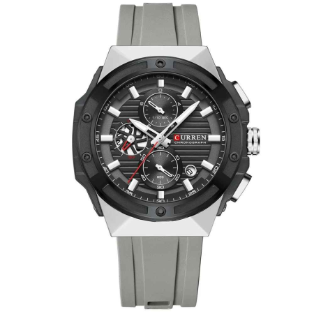 Modele noi - Ceas Bărbați Curren 8462 Gri Antracit, Cronograf Quartz, Curea Silicon Gri, Design Sport Modern