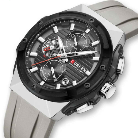 Ceas Bărbați Curren 8462 Gri Antracit, Cronograf Quartz, Curea Silicon Gri, Design Sport Modern [1]