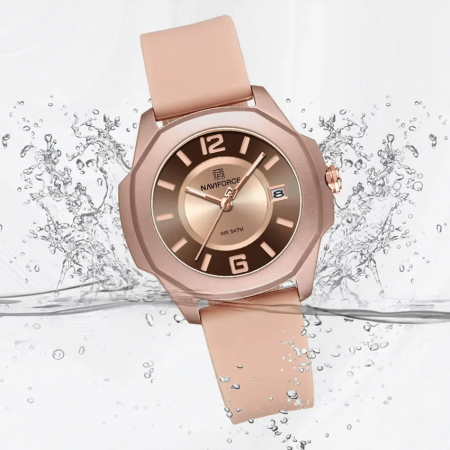 Ceas de dama Naviforce Quartz Analog Luxury Fashion Silicon Roz [4]
